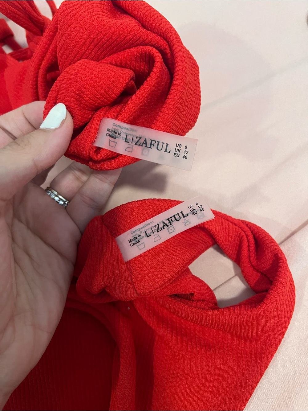 Zaful Red Ribbed Tie-Back Bikini Set - Picture 2 of 2
